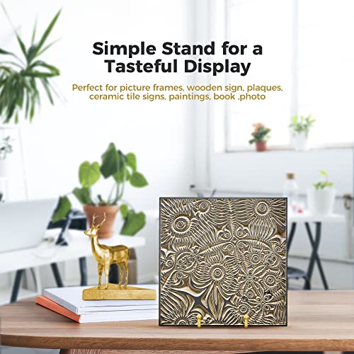Image of TR-LIFE Plate Display Stand - 4.5 Inch Holder + Metal Frame for Picture, Decorative Plate, Photo Easel, Tabletop Art (Gold 2 Pack)
