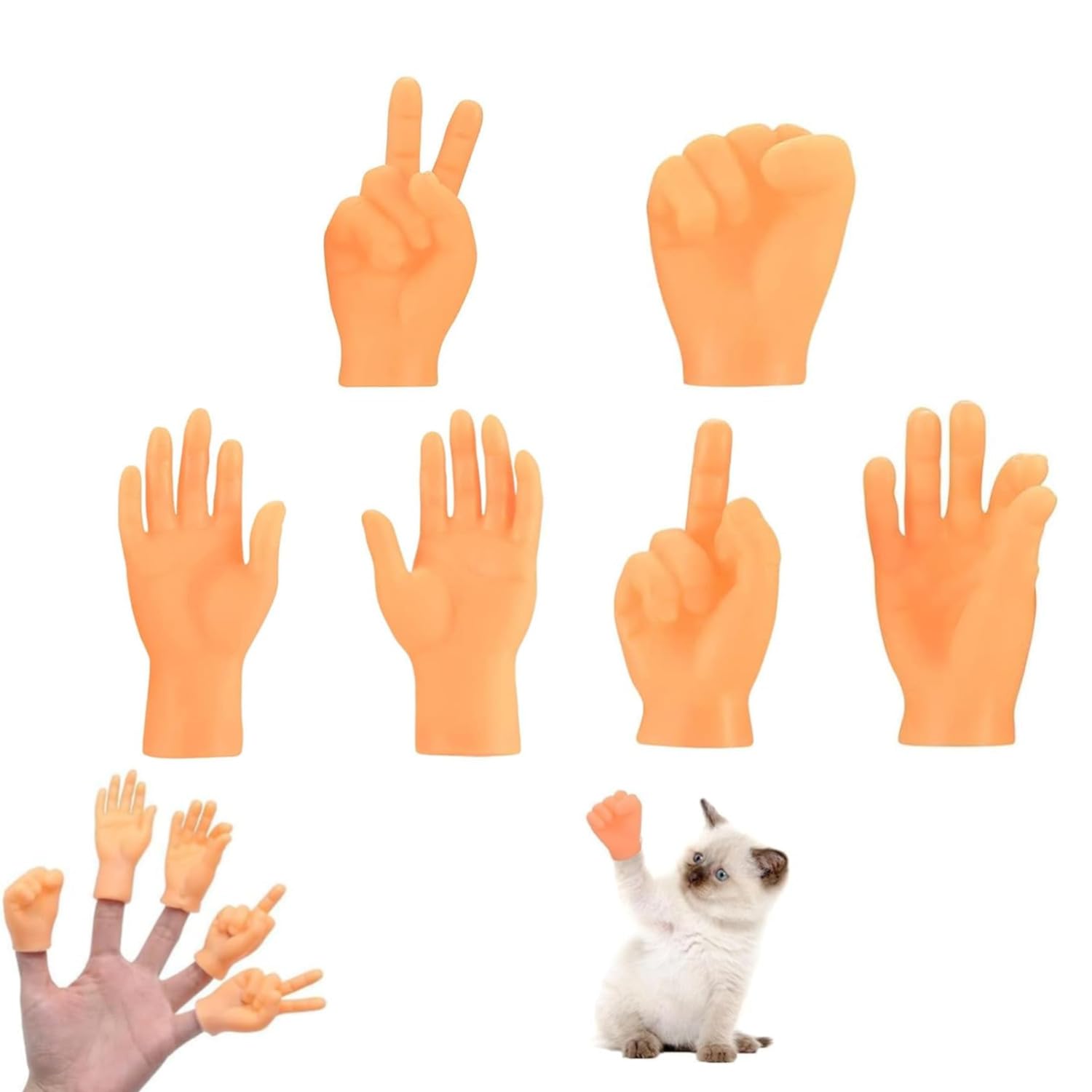 JJiaoLinin Mini Finger Hands, 6 Pcs Tiny Hands Finger Puppets, Fingers Props with 6 Gestures,Human-Pet Interaction Props
