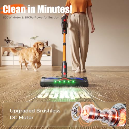Image of Cordless Vacuum Cleaner for Home, 55Kpa Suction, Up to 70-Min Runtime, Gold