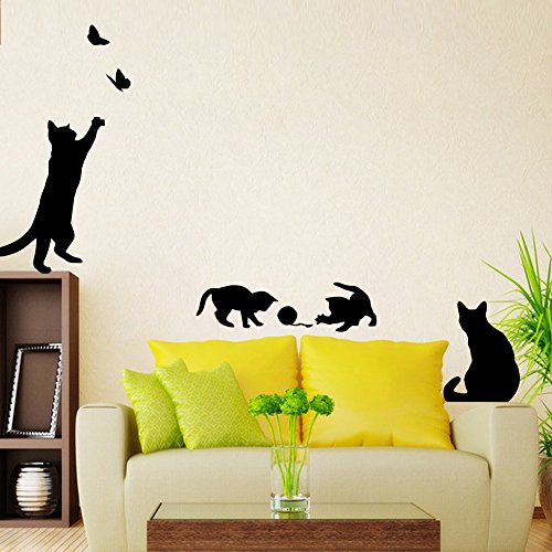 Vinilo Decorativo Gatos jugando con Mariposa 37x21 in miniatura 2