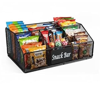 Punorric Snack Storage 5 Compartments Metal Mesh Snack Organiser Large Capacity Crisp Storage for Chips Candy Pantry Organiser Box for Countertop Home Bar Kitchen Cupboard Basket