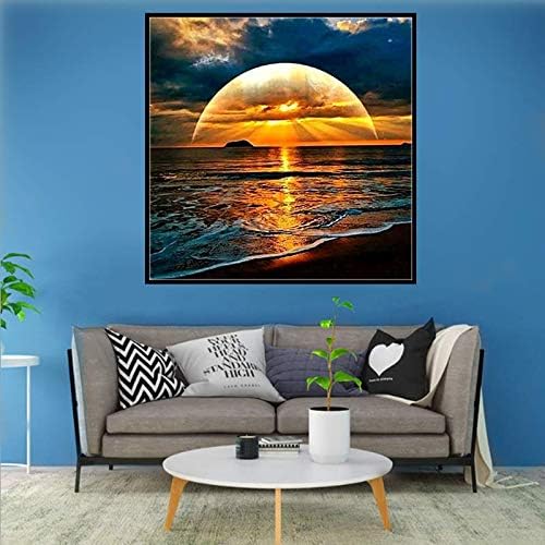 Zhujiehigh DIY 5D Diamond Sunrise Kits, Full Drill Diamond Arts and Crafts Pictures Painting for Adults and Kids, Crystal Rhinestone Cross Stitch Embroidery Kits for Home Wall Decor