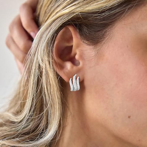 Image of Obidos 14K Gold Plated Illusion Stud Earrings for Women | Triple Huggie Hoop Earrings for One Hole| Trendy Simple Hypoallergenic Fashion Accessories Gold Jewelry Gifts for Womens