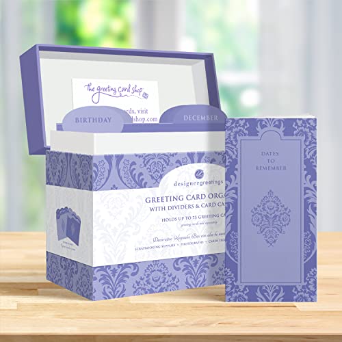 Designer Greetings Greeting Card Organizer Box With Dividers And Calendar, Decorative Lavender Damask Pattern (9.5” X 7.25” X 6”, Holds Up To 75 Greeting Cards), Purple - Large (711-00005-0000) #TOP2