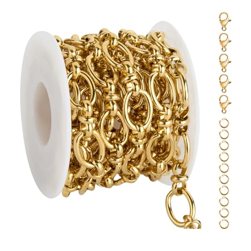 UMAOKANG 2 Meters Gold Plated Jewelry Chain for Jewelry Making Stainless Steel Rolo Chain Link with Jewelry Supplies Findings