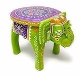 Mahaveer Handicraft Hand-Painted Colorful Wooden Elephant Stool, Cum Side Table, Night Stand, Animal...