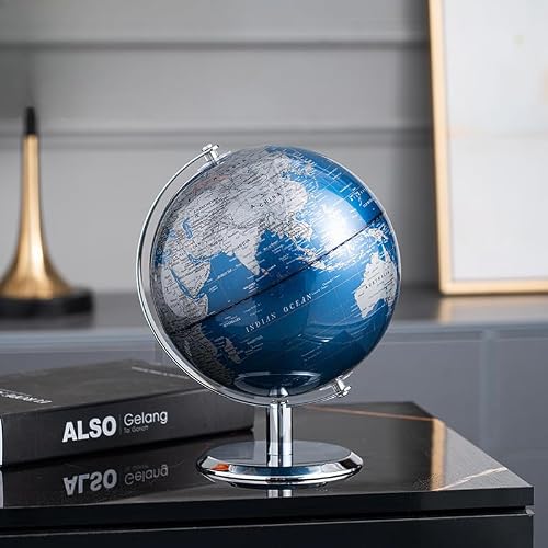 World Globe with Stainless steel Stand, 8inch Earth Modern Desktop Globe For Educational Home Office Desk Bookshelf Decor, Cool Tech Gift for Business Men Father Boys Adults & Kids - Thumbnail 7