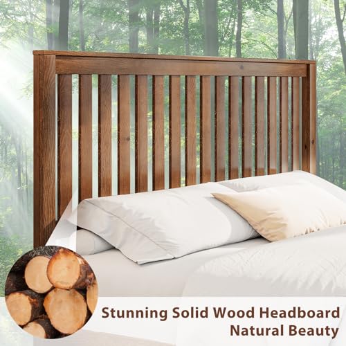 Luxoak BSW006-1 Full Size Solid Wood Platform Bed Frame With Headboard, Mid Century Wood Bed With Solid Wood Foundation, Slat Support/No Box Spring Needed/Easy Assembly, Walnut thumb #3