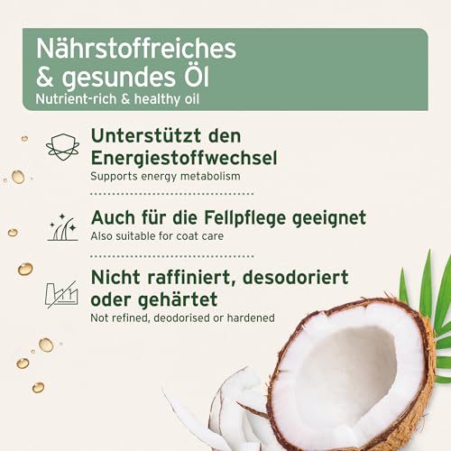 AniForte Bio Kokosöl für Hunde & Katzen 1 Liter Lebensmittelqualität - Erste Kaltpressung, Nativ, Unraffiniert, Hoher Laurinsäure Gehalt, Pflege für Fell, Pfote & Haut, biologischer Anbau, Barf Zusatz