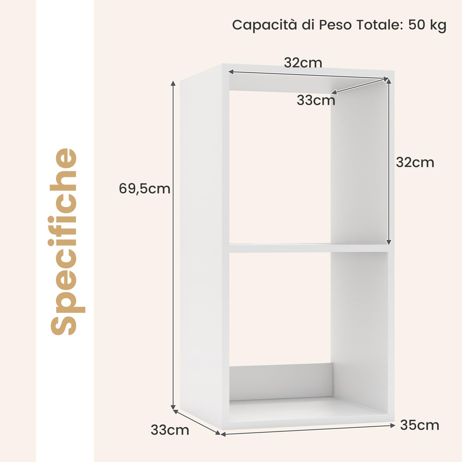 RELAX4LIFE Libreria a 2 Cubi, Scaffale Verticale Moderno con 3 Ripiani Aperti, Organizer di Stoccaggio Autoportante con 2 Kit Antiribaltamento per Soggiorno, Camera da Letto Bianco