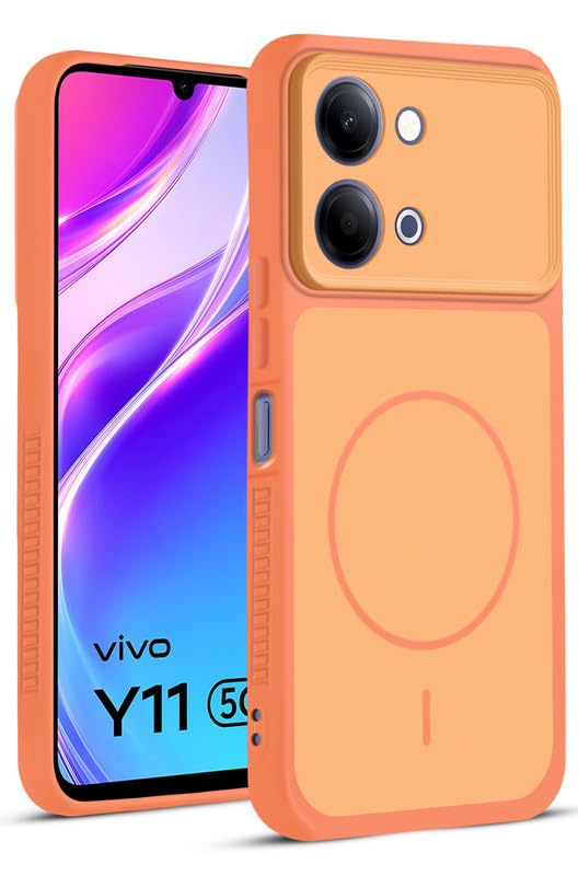 Image of Mr. Case Back Cover for Vivo Y11 5G | Ring Design Protective Case with Camera Cut Protection | Anti Slip Grip | Shockproof Mobile Cover - Orange