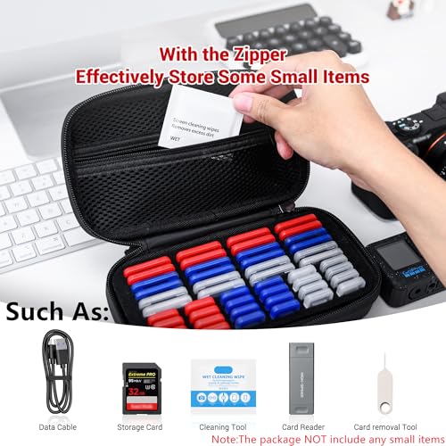 Image of EVA PU Memory Card Case with 48PCS Clear Plastic Memory Card Holder for 24 SD SDHC SDXC & 24 TF MSD Cards,Dual-Protect Water-Resistant Anti-Shock MicroSD SD Card Carrying Organizer with Label