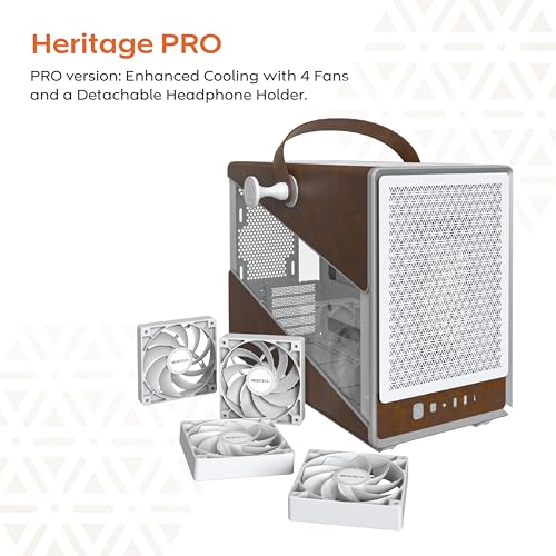 Image of MONTECH Heritage mATX, Micro Form Factor Compact Leather Gaming Chassis with Signature Handle Design, Supports RTX 40 Series GPUs, ATX PSU, and 360mm AIO - White