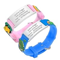 PJ JEWELLERY Pack of 2 Assorted Color Personalised Stainless Steel Soft Silicone Child Safety ID Bracelets Adjustable Anti-Lost ID Wristbands for Kid Girls Boys