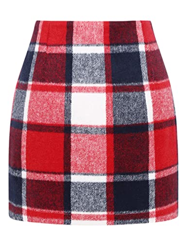Image of IDEALSANXUN Womens High Waist Plaid Skirt Bodycon Pencil Wool Mini Skirts