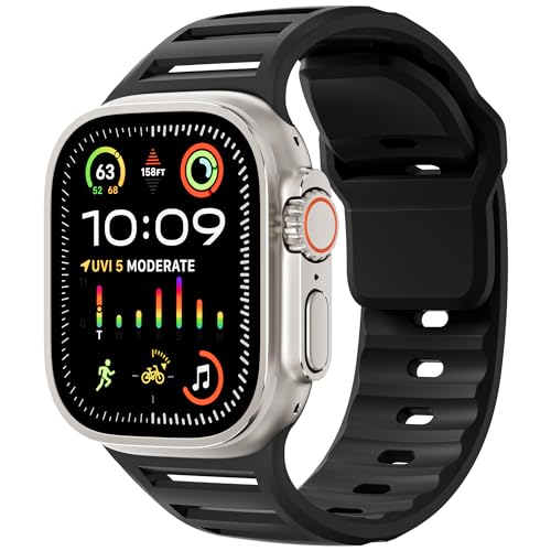 Sport Bands for Apple Watch Ultra 2 Band 49mm 45mm 44mm 42mm Men Women,Wide Rugged Silicone Waterproof Strap Replecement Wristband for iWatch Ultra Band Series 9 8 7 6 SE 5 4 3 2 1,Ultra2/Ultra
