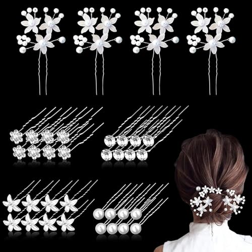 20pcs Hochzeit Haarnadeln Perlen Blumen Braut Haarschmuck Strass für Brautfrisur