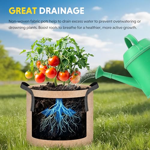 image for iPower 5-Pack 5 Gallon Plant Grow Bags Thickened Nonwoven Aeration Fab