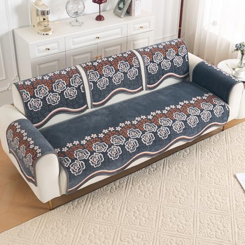 Image of HOKIPO Complete (Seat+Back+Arm) Sofa Mat Set for 3 Seater Sofa |Premium Chenille Sofa Covers with Curve Edges, 'Serene Curves Series' - Blossom Flower (IN-997+1002+1001 * 2 - D3)