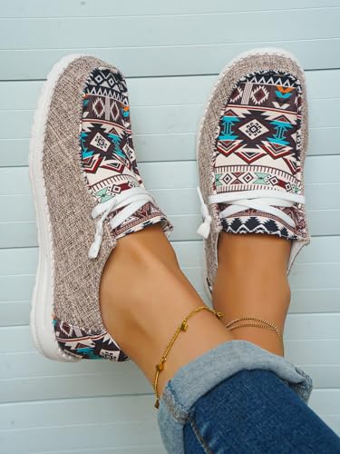 Unisex-Adult Aztec Lightweight Lace-Up Canvas Loafers Sneakers Shoes Wide Width Feet Outdoor Slip-on Flat Shoes Low Top Shoes Summer Casual Gowalk Shoes for Women Men, US Size 6-113