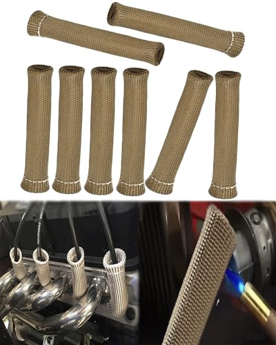 Image of Spark Plug Wire Heat Shield - 8 PCS 2500 Spark Plug Wire Boots Protector, 6 Inches Spark Plug Heat Sleeve Protection Cover Replacement for LS1 / LS2 SBC BBC 350 454 Car Truck, Titanium
