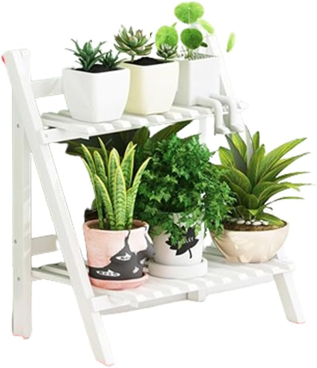 Folding Bamboo Ladder Plant Stand 2 Tier Flower Pot Plant Display Rack Stand Storage Rack, Floor-standing Multi-layer Plant Display Stand For Patio Garden Balcony Home Indoor Outdoor