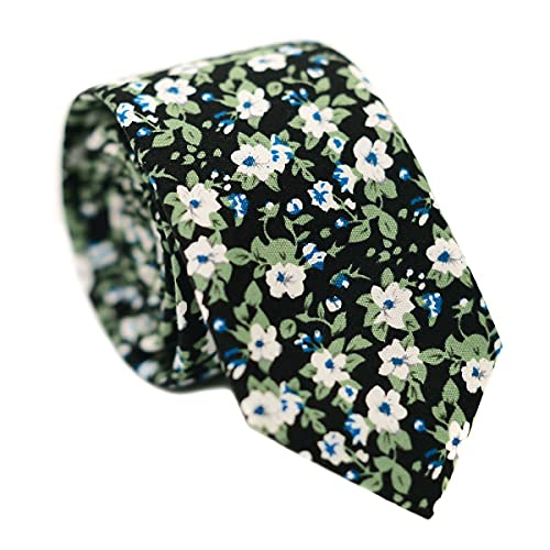 Image of JESLANG Men's Cotton Printed Floral Tie 2.56 inch Skinny Narrow Necktie Various Designs