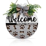 OLMIXA 3D Dogs Welcome Wreath Wooden Sign (12x12inch), People Tolerated With Dog Footprint Bone Front Door Hanger, Pet Decorative Signs for Lover Gift