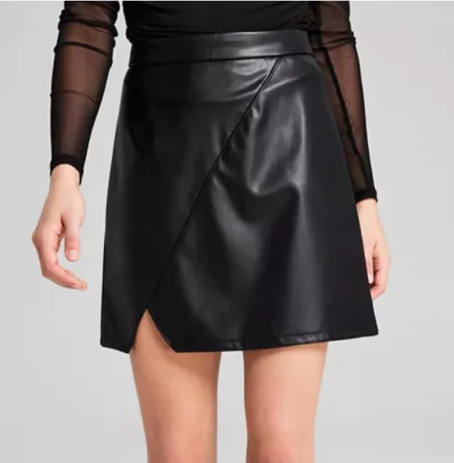 aiza n aizal Faux Leather Women's Above the Knee Skirt Sleek and Stylish Addition Skirts for Women Black X-Large with Side Zip-picture-25