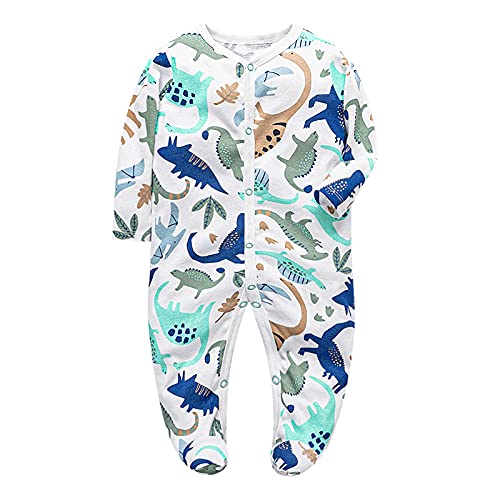 Monvecle 3pcs Newborn Infant Footie Baby Cotton Bodysuit Pajamas Jumpsuit Blue Print 3M