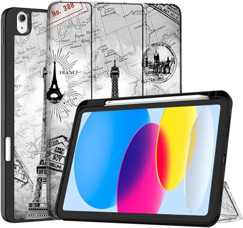 Image of Robustrion Cover for iPad 11th Generation (A16) / 10th Gen Cover Case with [Right Side Pencil Holder] [Auto Sleep Wake] [Soft Back] (2022 /2025), Case for iPad 11th 11 inch / 10th 10.9 inch - Eiffel