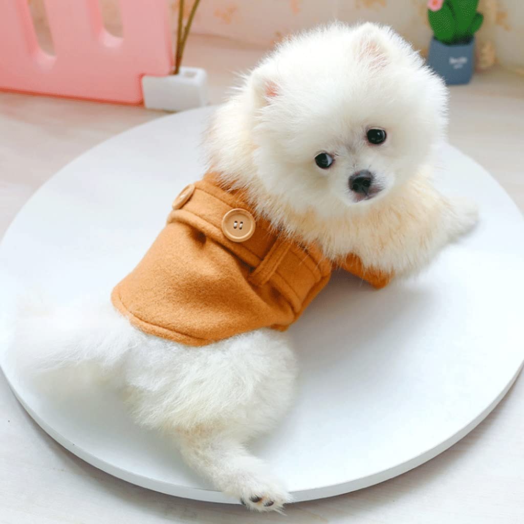 ZQDMYT Fleece Line Dog Mantel, Plus Samt Dicke Hundeweste for kaltes Wetter, winterlicher Warmer Pelzkragen Hundejacke for Welpe mit Knopf (Color : Khaki-L)