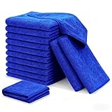 Premium Microfiber Detailing Absorbent Towels, 340 GSM Lint-Free Car Polishing Waxing Buffing Dry Towels for House, Kitchen, Car, Glass, Stainless Steel, Window, Boat Cleaner - 12 Pack (Blue)