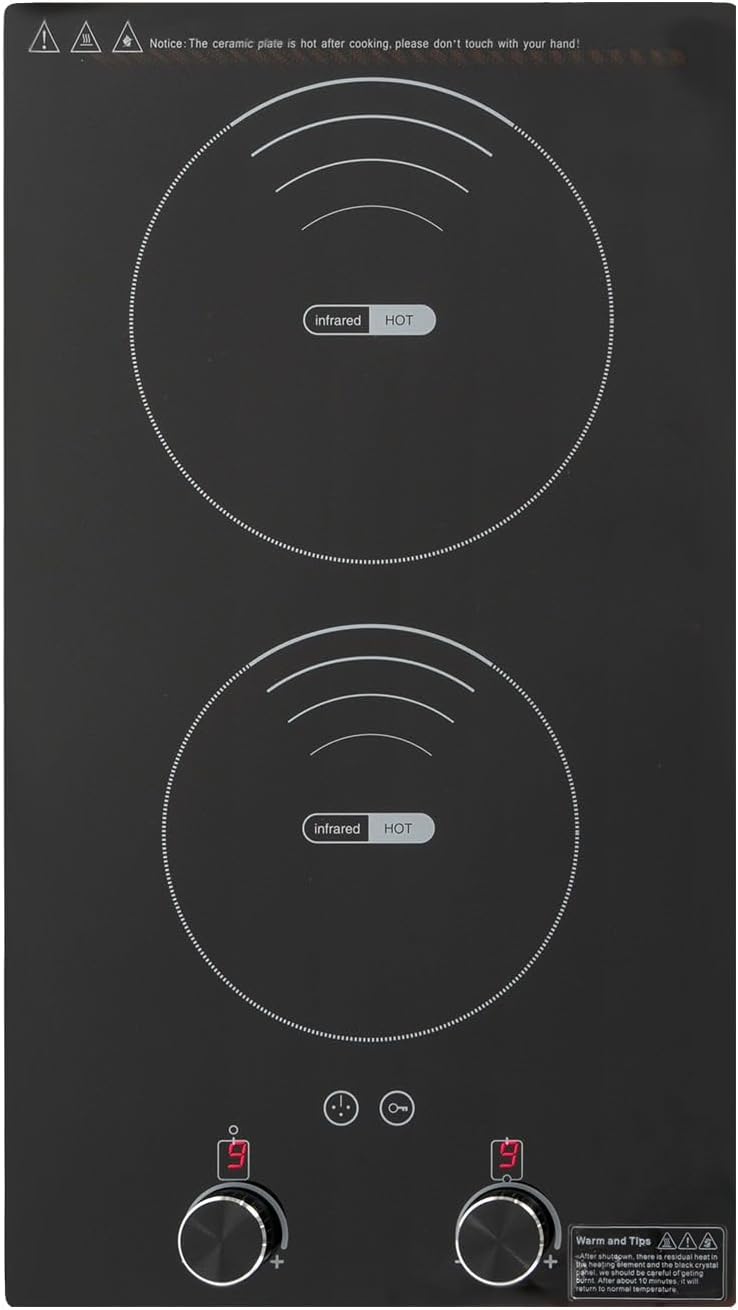 Estufa Vitrocerámica 2 Puestos 20.1 in Eléctrica 110V