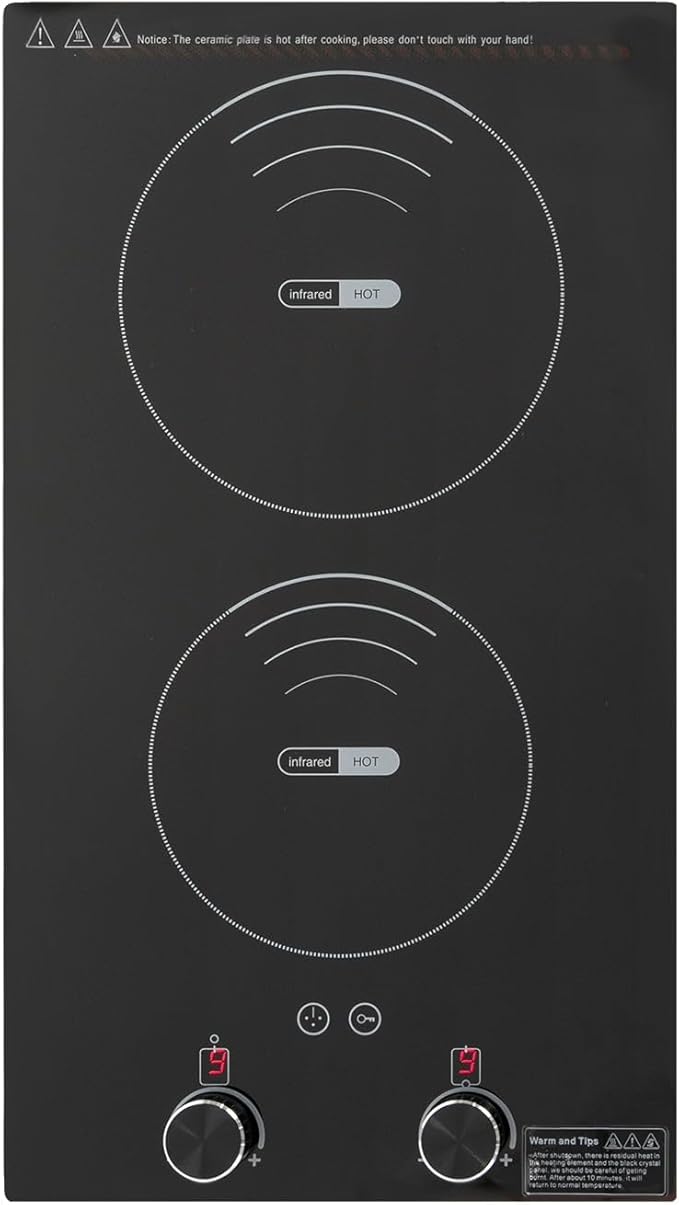 Estufa Vitrocerámica 2 Puestos 20.1 Pulgadas Encimera 110V miniatura 9