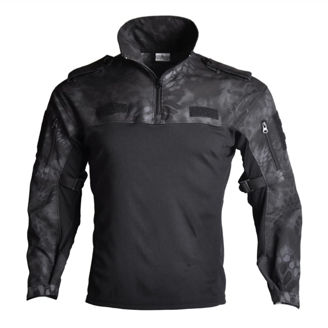 T-Shirt da Uomo tattico Militare Militare Camo1 da Arrampicata T-Shirt da Caccia Sportiva Traspirante (Pitone Nero L)