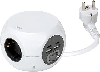 SIMON COMBIBALL - Base de Enchufe Múltiple, Regleta de Enchufes con USB, 7 Tomas de Carga, Ladrón de Enchufes con Interruptor, Color Blanco