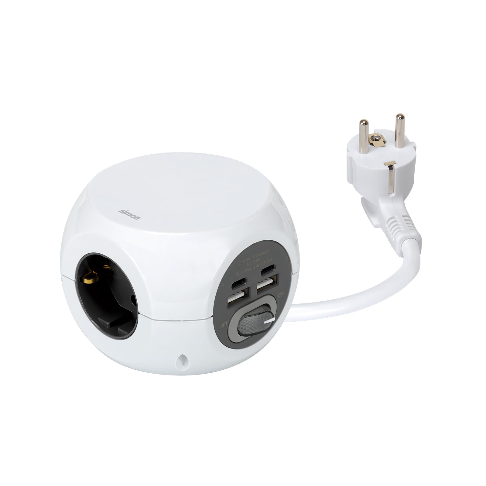SIMON COMBIBALL Multiprise multiprise avec USB, 7 Prises de Charge, Voleur de Prises avec Interrupteur, Couleur Blanche