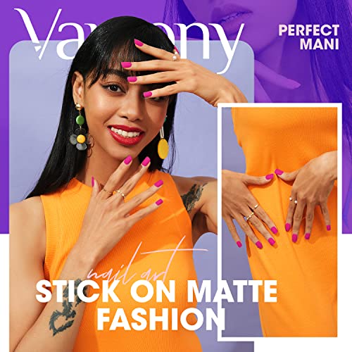 Vamony Acrylic Press On Nails Short Kit - Square Short Length False Nail Tips Kit, Pink Matte Solid Colors(2Pcs), With 48 Fake Nails, Orange Magenta & Heliotrope #TOP2