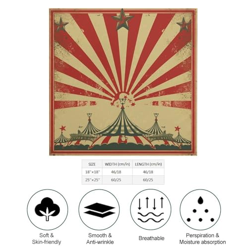 Vintage Circus Background 18" Square Head Scarf Lightweight Silk Scarf for Women Soft Satin Head Scarves Large Neckerchief Fashion Bandanas Silk Headband Neck Satin Scarfs for Bag Hair Scarves Gift2