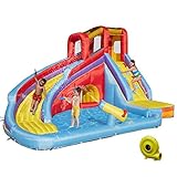 Kids Outdoor Inflatable Bouncers Water Slide Pool with Long Slide Climbing Wall, Including Oxford Ca