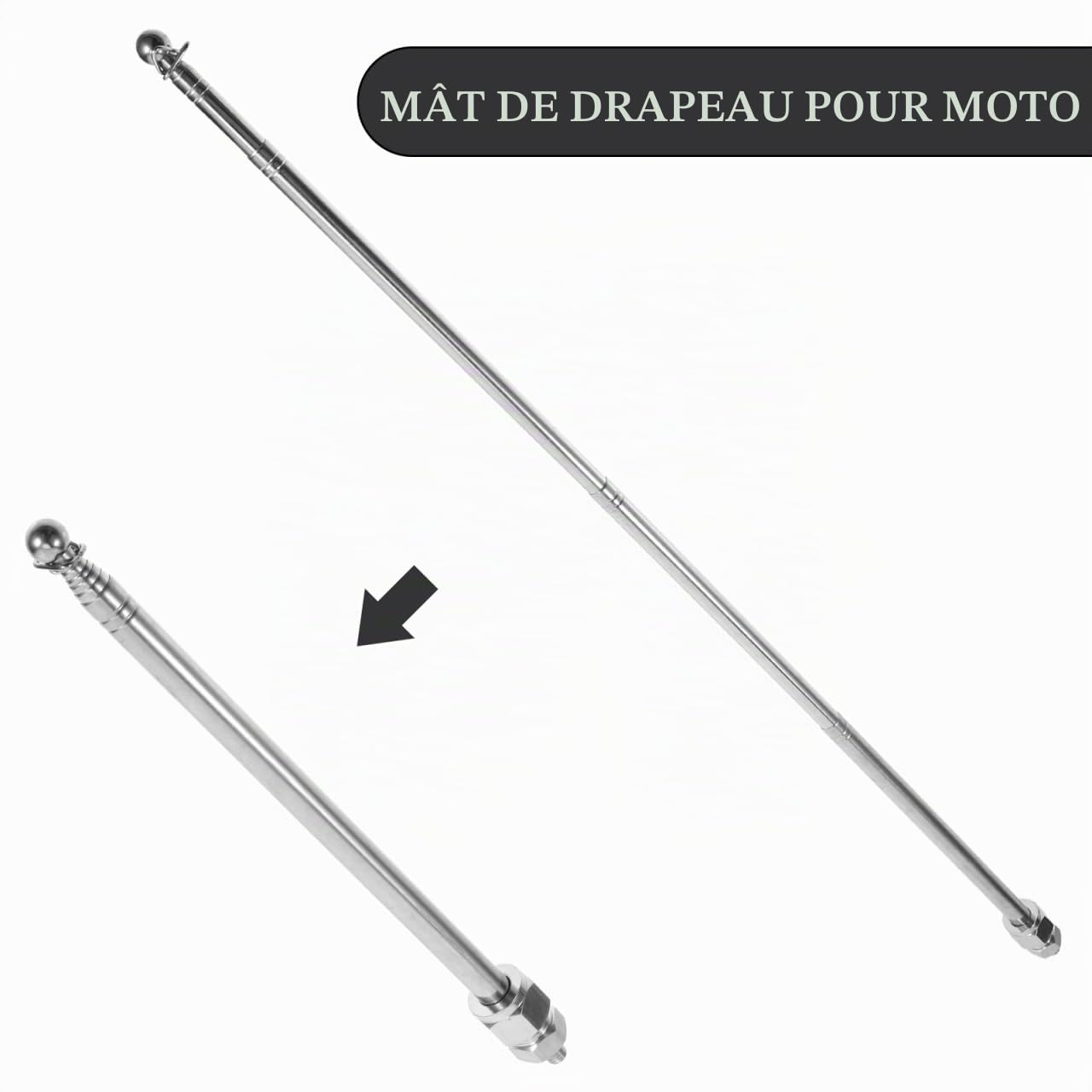 Angoily Mât de Drapeau de Mât de Drapeau Réglable 47 Pouces Rétractables Supports de Drapeau de pour Porte-Bagages VTT Vélo de Route Offroad Accessoires