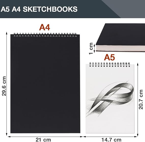 2 Pack Sketch Books, A5 A4 Spiral Bound Sketchbooks, 160gsm Blank Paper, 30 Pages Per Sketch Book