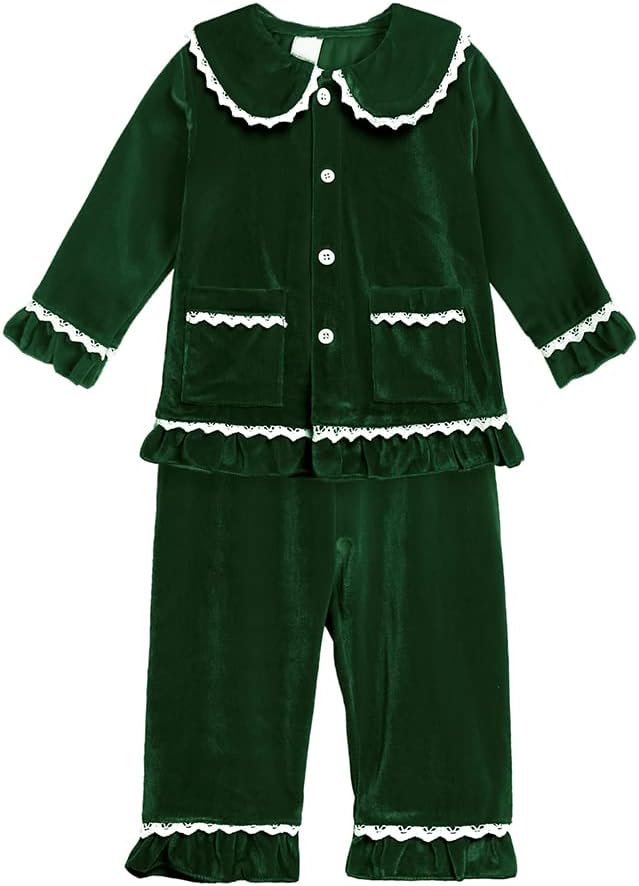 2Pcs Kids Boys Girls Cotton Pajamas Set, Toddler Solid Snug Fit Sleepwear Long Sleeve Tops + Elastic Pants