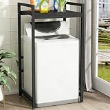 Scaffale regolabile per lavatrice e asciugatrice, capacità 50 kg, altezza 128 cm, design moderno, colore nero, perfetto per lavanderia e bagno, soluzione salvaspazio.
