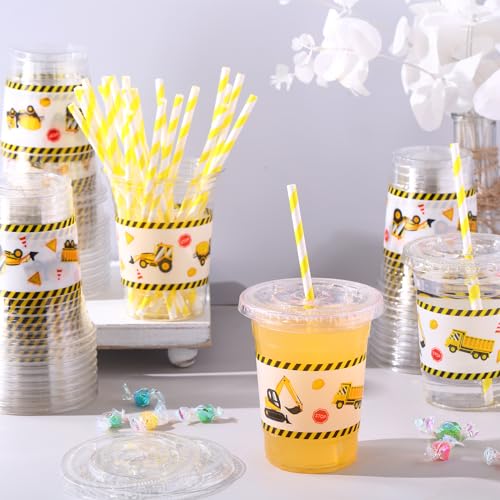 Yungyan 50 Sets Construction Truck Plastic Cups with Lids and Straws 16 oz Disposable Coffee Juice Drinking Hot Cold Clear Cup for Home Birthday Baby Shower Party Favors Supplies Decoration Holiday by Yungyan - Image 6