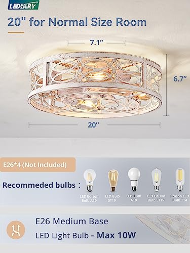 LEDIARY Caged Ceiling Fans With Lights Remote Control White, 20 Inch Flush Mount Ceiling Fan Small, Bladeless Low Profile Ceiling Fan Light Fixture For Bedroom, Kitchen, Dining Room - Image 5