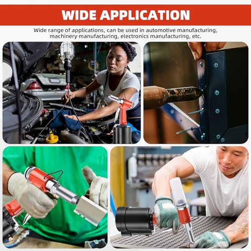 8MILELAKE Pneumatic Pop Rivet Gun Air Riveter Tool Heavy Duty Riveting Machine with 5 Sizes Nosepieces and 3 Claw Clips - Thumbnail 6