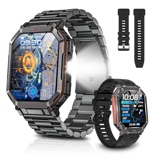 スマートウォッチ【2025最新進化 ChatGPT搭載 AI文字盤 内蔵GPS】高輝度懐中電灯 2.01インチ大画面 Bluetooth5.3通話 LINE/メッセージ通知 振動と着信音設定 GPS運動記録 防塵防水 100+運動モード 歩数計 遠隔撮影