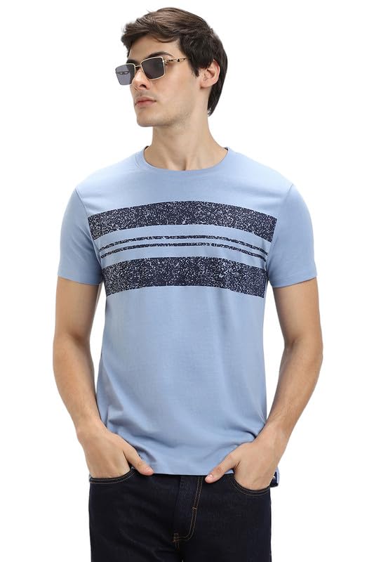 Image of Dennis Lingo Men's Light Blue Cotton Crew Neck Tshirt, Regular Fit Half Sleeve